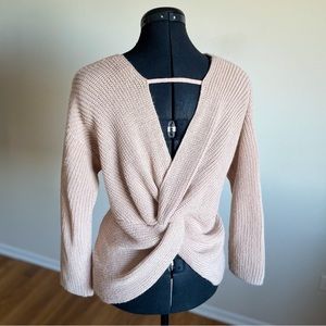 Blush/Dusty Rose Twist Back V-Neck Sweater